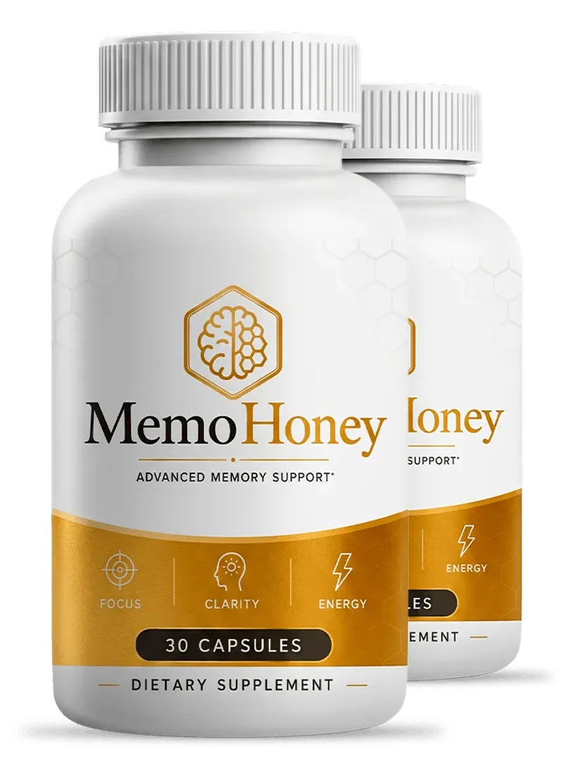 MemoHoney supplement bottles, as pictured on one of its storefronts. Plain product packaging only — no person or endorsement shown.